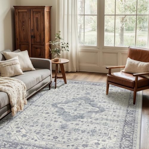 Rugxara 4x6 Vintage Boho Washable Rug for Bedroom(Blue) - Image 3