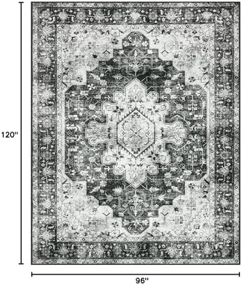 Moynesa Ultra-Thin Washable Area Rugs 8x10 Black and White Rugs for Living Room, Boho Large Rugs for Bedroom Non Slip Lightweight, Vintage Low Pile Carpet for Dining Room Home Office Decor - Image 2