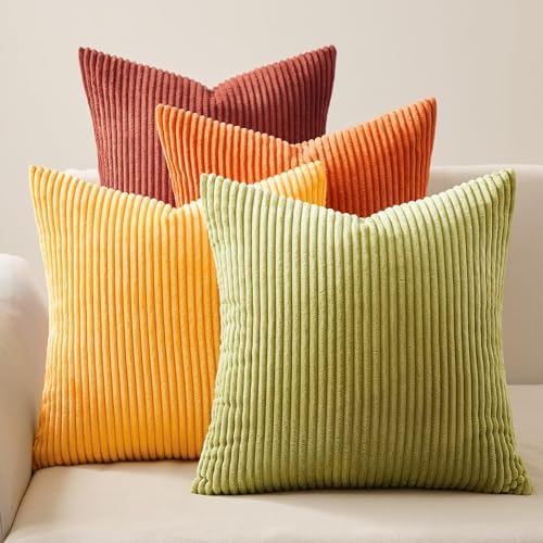 Topfinel Decorative Throw Pillow Covers Cushion Cases, Set of 4 Soft Velvet Modern Double-Sided Designs, Mix and Match for Home Decor, Pillow Inserts Not Included (12x12 inch, Yellow/Orange) by Topfinel