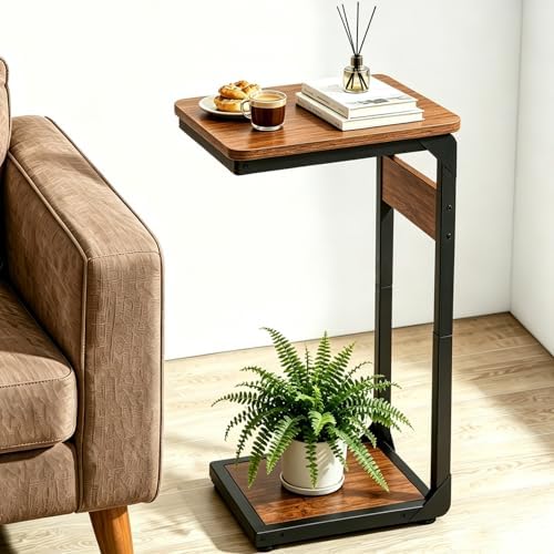 Wood Pedestal TV Trays Set of 2, Couch End Tables, Sliding Stands ET-YB-BR2 - Image 4