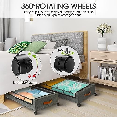 Yecaye 3 Pack Under Bed Storage with Wheels, Under Bed Storage Containers, Underbed Shoe Storage Organizer, Rolling Under Bed Metal Drawers for Clothes, Blankets(30.7 x 16.9 x 6.7 in) - Image 3