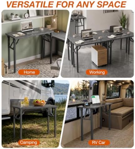 XBurmo Folding Desk Foldable Table, No Assembly 35.8" Foldable Desk Space-Saving Workstation for Small Space, Computer Table, Flat Storage for Home Office, Bedroom, Dorm, Study Room, Marble Greige - Image 7