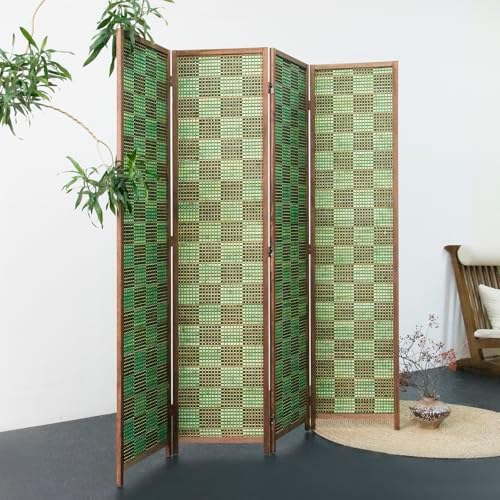 Furnnylane 4 Panel Room Divider Screen and Folding Panel Screen,Double Sided Bamboo Divider for Room Separation,Emerald Square,67" H x 63" W - Image 5