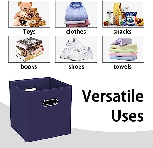 Black Foldable Storage Cubes Bins , Fabric Storage Box Cubes Organizer Baskets with Dual Handles for Home Organizer (Navy Blue) - Image 3