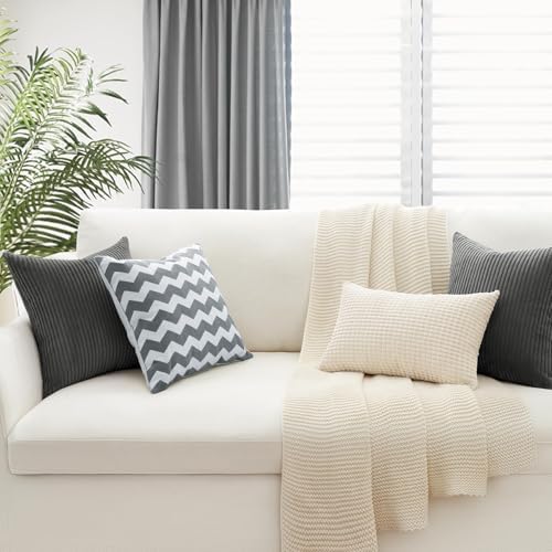 Topfinel Decorative Dark Grey Throw Pillow Covers Cushion Cases, Set of 4 Soft Velvet Modern Double-Sided Designs, Mix and Match for Home Decor, Pillow Inserts Not Included (16x16 inch) - Image 5