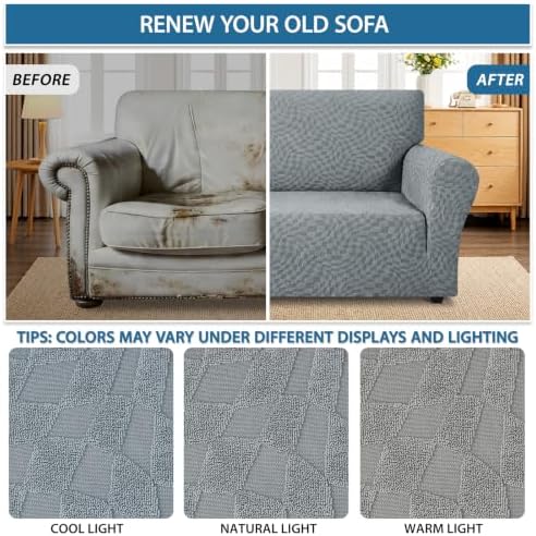 ZNSAYOTX 1 Piece Stretch Loveseat Covers for 2 Cushion Couch (55"-71"), New Plaid Couch Cover with Non-Slip Buckle for Dog Pets, Soft Cozy Washable Sofa Slipcover Form Fit Protector, Light Grey - Image 5