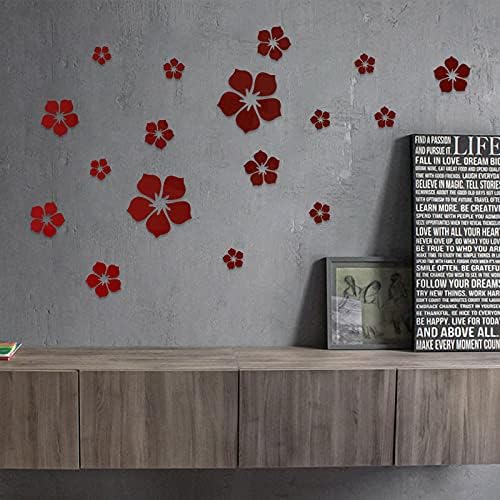 Philbinden Acrylic Mirror Floral Wall Stickers Self Adhesive Mirror Decor Removable 3D Flower DIY Wall Sticker for Living Room Bedroom Bathroom (Red) - Image 7