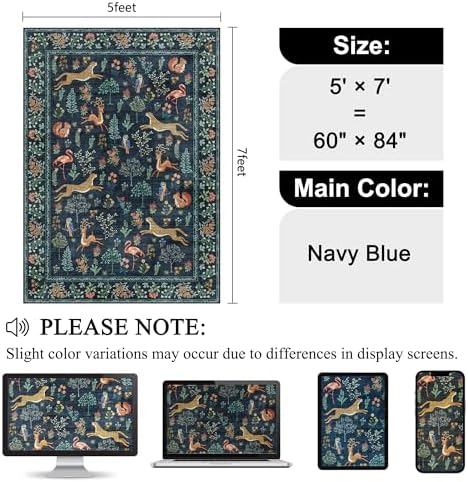 DUKINO 5x7 Area Rugs, Washable Animal Rug Living Room Non Slip, Navy Blue - Image 2
