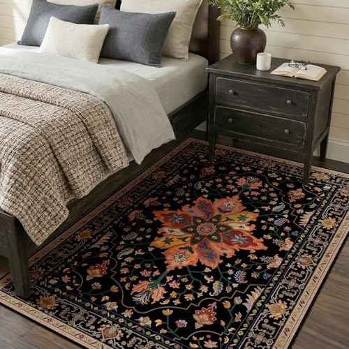 RELEANY Washable Area Rug, 4'x6', Black/Colorful - Image 3