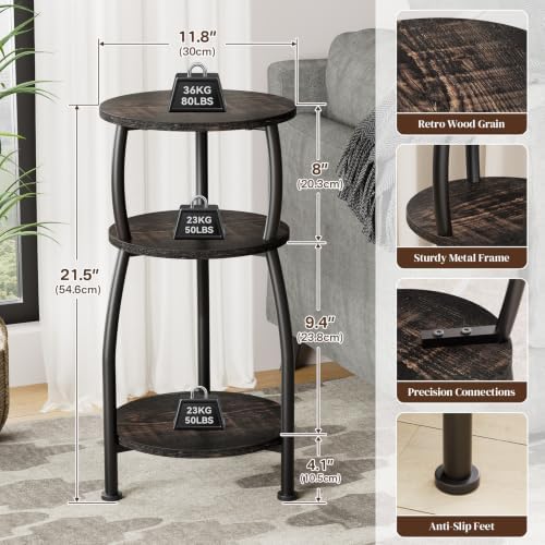 Small Round Side Table, 3-Tier Slim End Table for Small Spaces - Image 3