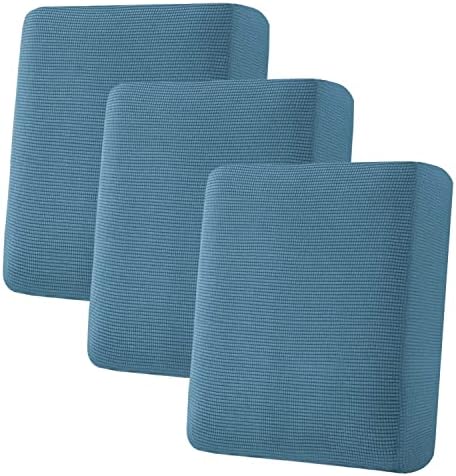 H.VERSAILTEX Super Stretch Individual Seat Cushion Covers Sofa Covers Slipcover Sets Thick Jacquard Textured Twill Fabric (3 Piece, Dusty Blue) by HVERSAILTEX