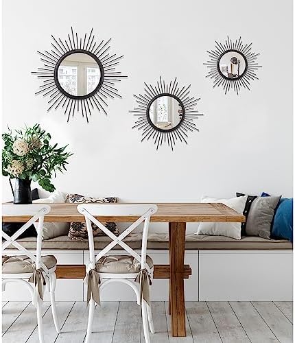 Sunburst Wall Mirror, Black Large Spoked Wall Decor Mirror Bohemian Home Round Modern Metal Wall Art Mirror for Living Room Hallway Bedroom Bathroom 24" x 24" - Image 6