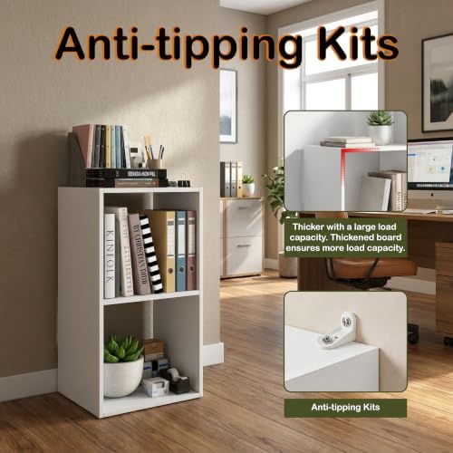 WannabeMyself【Sturdy Build&Easy Assembly】 2 Cube Storage Organizer with Anti-Tipping Kits,Reversible Open Back Book Shelf, Bookcase for Living Room,Bedroom,Entrance Hall,Office,12.2×11.4×24.1,White - Image 5