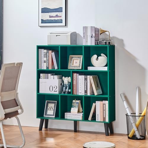 LEYAOYAO 8 Cube Bookshelf,Mid-Century Modern Bookcase with Legs,Dark Green - Image 6