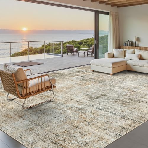 Soalmost 9x12 Area Rugs for Living Room Washable Rug Abstract Orange/Brown - Image 2