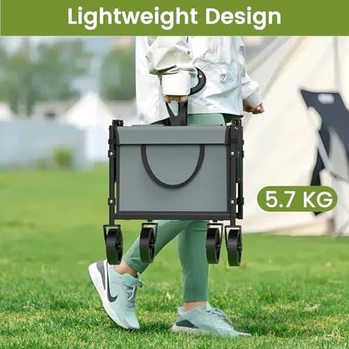 Blomoba Folding Wagon Cart with Wheels, 220lbs Utility Wagon Cart, Grey - Image 3