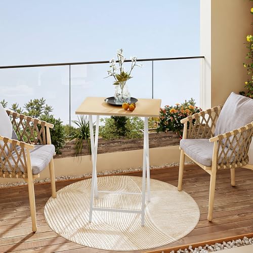 HOOBRO Folding TV Tray Tables, Set of 2 Side Table for Small Space, Industrial Snack Tables for Eating at Couch, Stable Metal Frame, Easy Assembly, Space Saving, Natural and White WN25BZ01 - Image 6