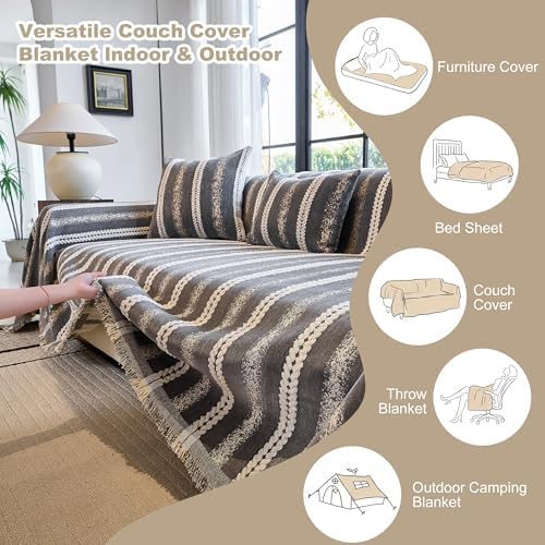 Couch Cover for Dogs Washable Sofa Cover, Sectional Couch Covers, Sofa Covers for 2 Cushion Couch, Non Slip Stripe Sofa Slipcovers Furniture Protector (Dark Gray, 75 * 118) - Image 4