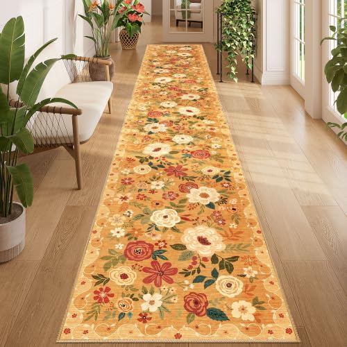 DUKINO 2x12 Washable Runner Rug, Non Slip Long Kitchen Runner Rug, Orange by DUKINO