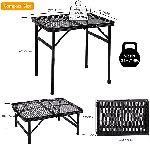 Small Folding Table for Camping Picnic Grill,Garden BBQ Side Table-Portable Lightweight,Compact,Height Adjustable Patio Outdoor Table with Carry Bag - Image 2