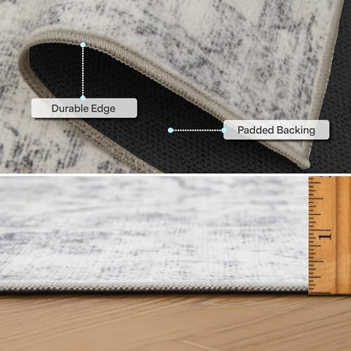 ReaLife Rugs Machine Washable Area Rug Runner - Living Room Bedroom Bathroom Kitchen Entryway Office - Padded Low Pile Stain Resistant Premium - Boho Farmhouse Vintage - Noor - Ivory Grey 2'6" x 6' - Image 5