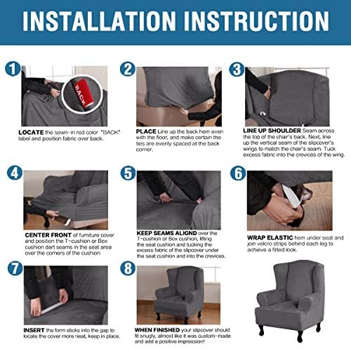 H.VERSAILTEX Wingback Chair Covers Velvet Plush Wing Chair Slipcover 1 Piece High Stretch Wing Back Chair Slipcovers Sofa Cover Furniture Cover with Elastic Bottom, Grey - Image 6