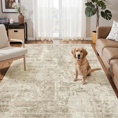 Soalmost Abstract 4x6 Area Rug Washable Rugs for Living Room, Beige/Gray - Image 2
