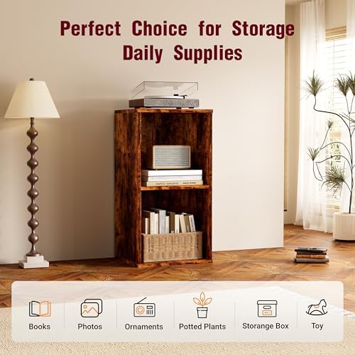 Book Shelf, Wooden Cube Storage Organizer with 11" Open Cubes, Stackable Bookcase for Room Divider Storage, Bookshelf for Living Room, Bedroom, Office (Indonesian Antique Oak, 2-Cube) - Image 6