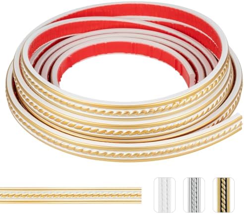 0.8" x16.4FT White Gold Peel and Stick Crown Molding, Self-Adhesive PVC Trim for Mirrors, Cabinets & Home Accents by TopZenMarketplace