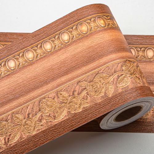 AbaBoorty Wood Wallpaper Border 196"X4.1" 3D Peel and Stick Wall Border Waterproof Tiles Sticker Wallpaper Self Adhesive Removable Wall Stickers for Ceiling Bedroom Living Room Decor by AbaBoorty