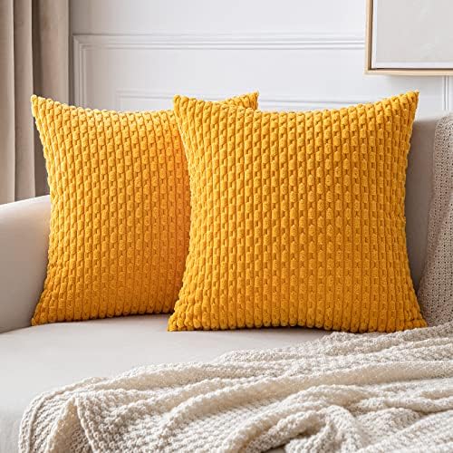 MIULEE Decorative Throw Pillow Covers 18x18 Golden Yellow Textured Corduroy by MIULEE