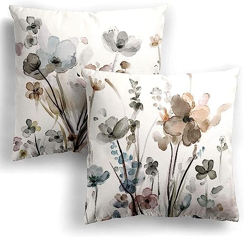 Flower Throw Pillow Covers 16x16 Set of 2, Flowers Pillow Cushion Cases,Decorative Square Pillowcases for Sofa Couch Bedroom Living Room Car by Unknown