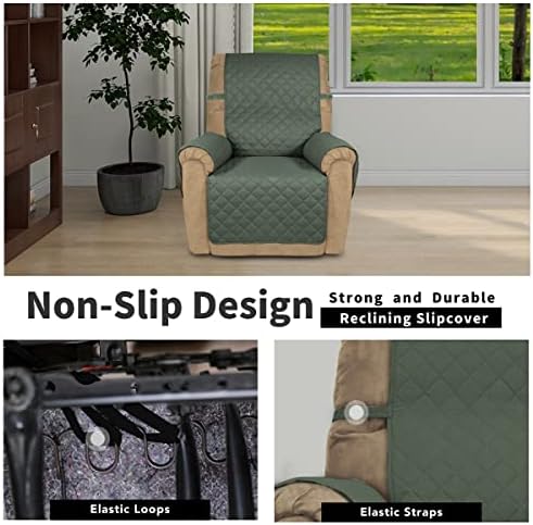 Easy-Going Recliner Chair Slipcover Reversible Sofa Cover Water Resistant Couch Cover Furniture Protector with Elastic Straps for Pets Dog (Recliner 22 inch, Greyish Green/Beige) - Image 3