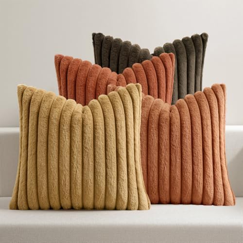 MIULEE Fall Rust Orange Faux Fur Plush Decorative Throw Pillow Covers18x18 by MIULEE