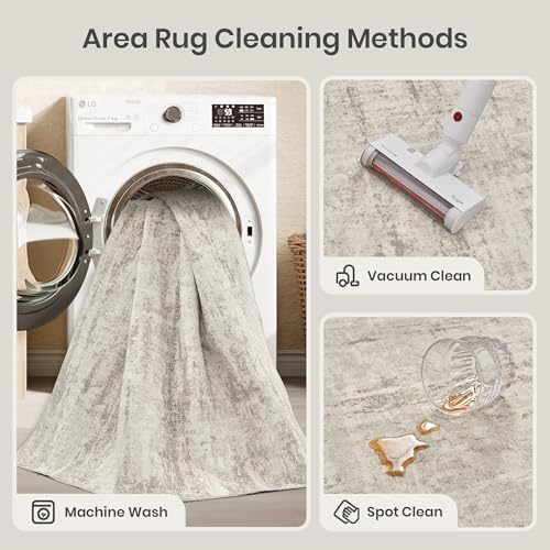 Valenrug 6x9 Area Rugs, Abstract Large Washable Rugs for Living Room, Beige - Image 5