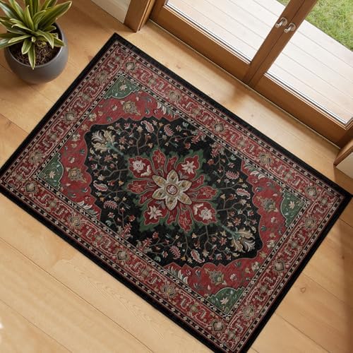 RELEANY Washable Area Rug, Small 2'x3', Red/Black by RELEANY