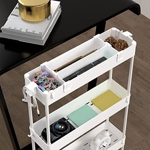 SPACELEAD Slim Storage Cart 4 Tier,Bathroom Organizer Rolling Utility, Mobile Shelving Unit Slide Out for Office, Kitchen, Laundry Room & Narrow Places,White - Image 4