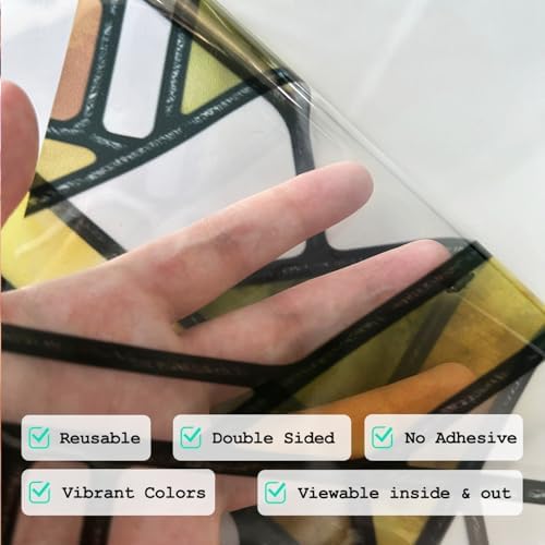 Faux Stained Glass Effect Transparent Window Film, Original Hand Drawn Static Cling Home Decal Inspired by Frank Lloyd Wright, 16.93" x84.65" Martin House, Boho - Image 5