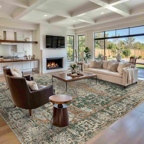 Rugxara 9x12 Area Rugs for Living Room Large Washable Rug, Green/Brown - Image 3