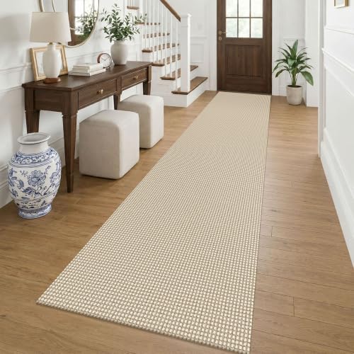 KOZYFLY Cotton 2.5'x12' Runners Rugs for Hallway, Long Washable Runner Rug, Woven Non Slip Kitchen Runner, Braided Entryway Rug, Floor Carpet for Entry, Aisle, Hall, Ivory Beige by KOZYFLY