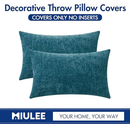 MIULEE Soft Chenille Lumbar Throw Pillow Covers Dark Teal 12x20 Pack of 2 - Image 6