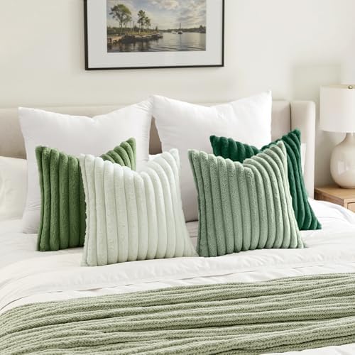 MIULEE Faux Fur Plush Decorative Throw Pillow Covers 20x20, Green - Image 3