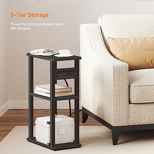 TUTOTAK Small Narrow Side Table with Charging Station, Skinny End Table - Image 5