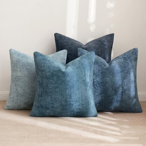 MIULEE Decorative Chenille Euro Pillow Covers Blue Series 22x22 Pack of 4 - Image 3