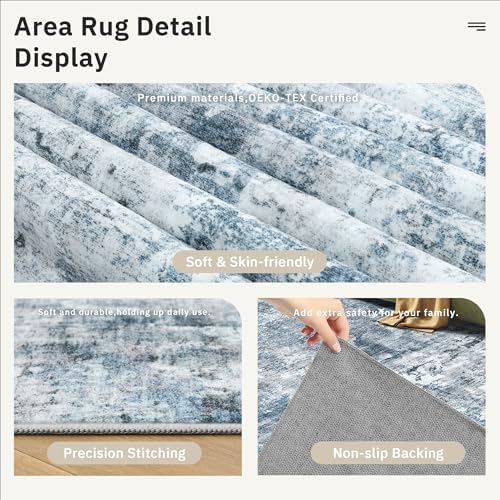 Soalmost Abstract Rug 8x10 Large Living Room Area Rugs Washable Blue/Grey - Image 6