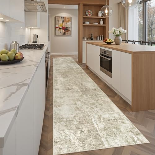 Soalmost Abstract Runner Rug 2x10 Hallway Kitchen Runners Beige/Gray - Image 3
