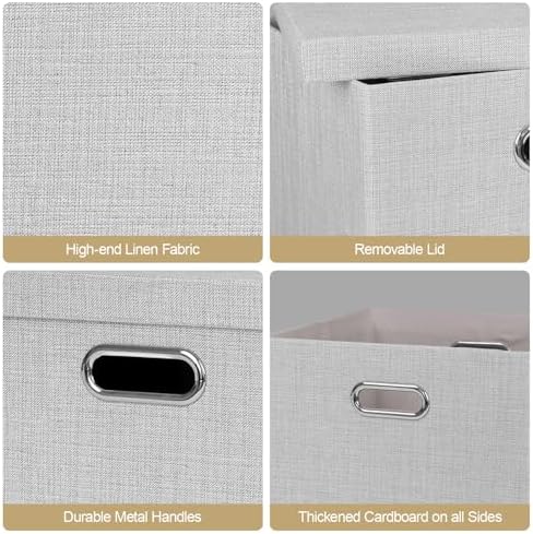 Posprica Storage Bins with Lids,13×13×13 Foldable Storage Cube Baskets Boxes Fabric Drawers for Closet Shelf Cabinet Bookcase,Set o f 4,Sliver grey - Image 4
