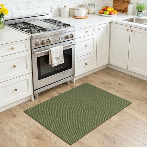 KOZYFLY Indoor Door Mat 2x3 ft Small Area Rugs Washable Front Door Mat Non Slip Rubber Backed Entryway Rug Cotton Entrance Doormat for Front Porch Kitchen Bedroom, Olive Green/Earthy Green - Image 3