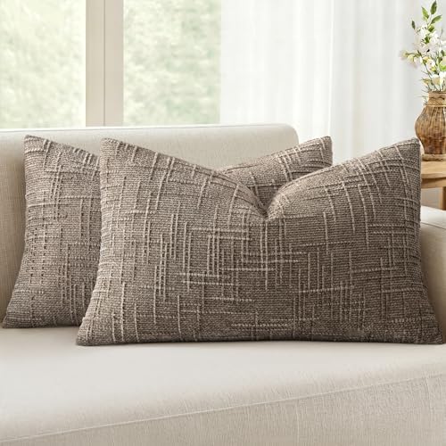 MIULEE Chenille Textured Lumbar Throw Pillow Covers Taupe Grey 12x20 by MIULEE