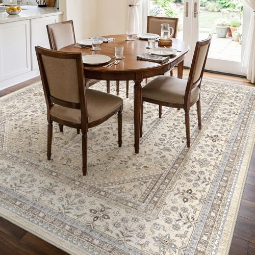 Puino 10x10 Square Washable Area Rug - Non-Slip Living Room Rugs Beige Gray - Image 2